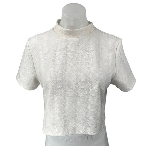 Divided by H&M White Knit Chevron Textured Mock Neck T Shirt Blouse Top Size M - Picture 1 of 4